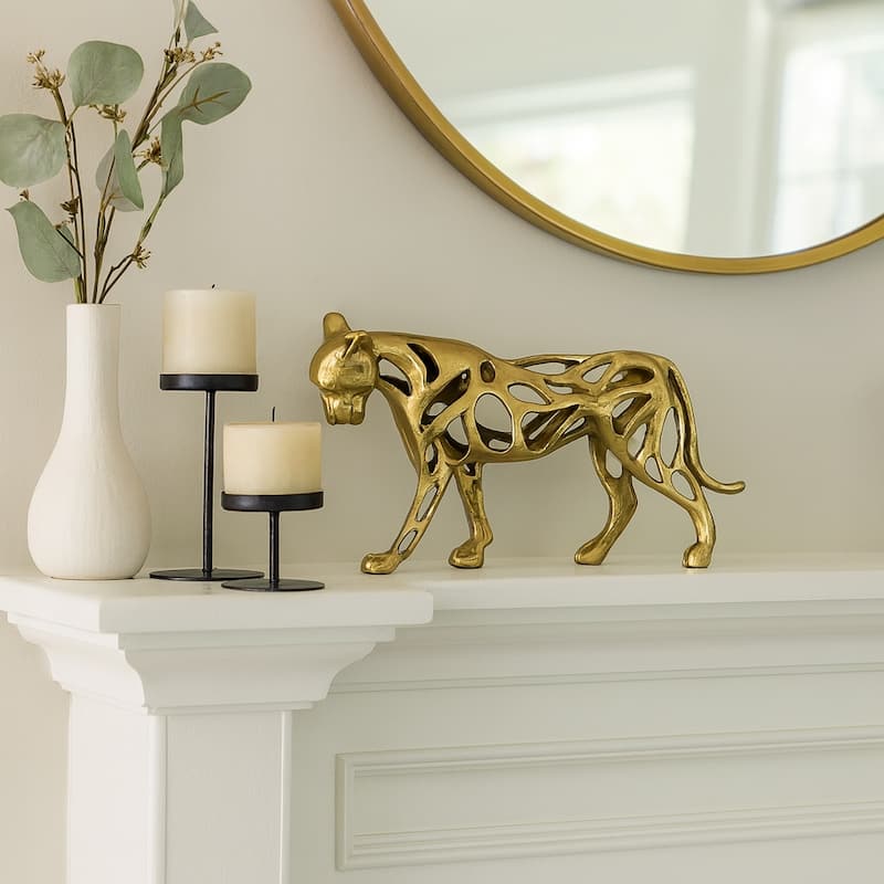 Fierce Lioness Sculpture Figurine - 14", Gold - 14" x 4" x 8"