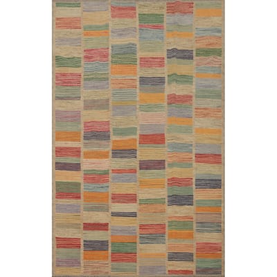 Hand Woven Oriental 100% Wool Carpet Southwestern Modern Multi-Colored Kilim Area Rug - 7' 10'' X 5' 4''