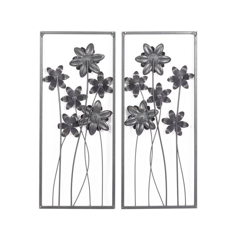 Teal Metal Floral Home Wall Decor with Black Frames and Gold Accents (Set of 2)