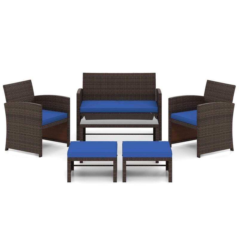 Gymax 6 PCS Patio Furniture Set w/ 1 Loveseat 1 Coffee Table 2