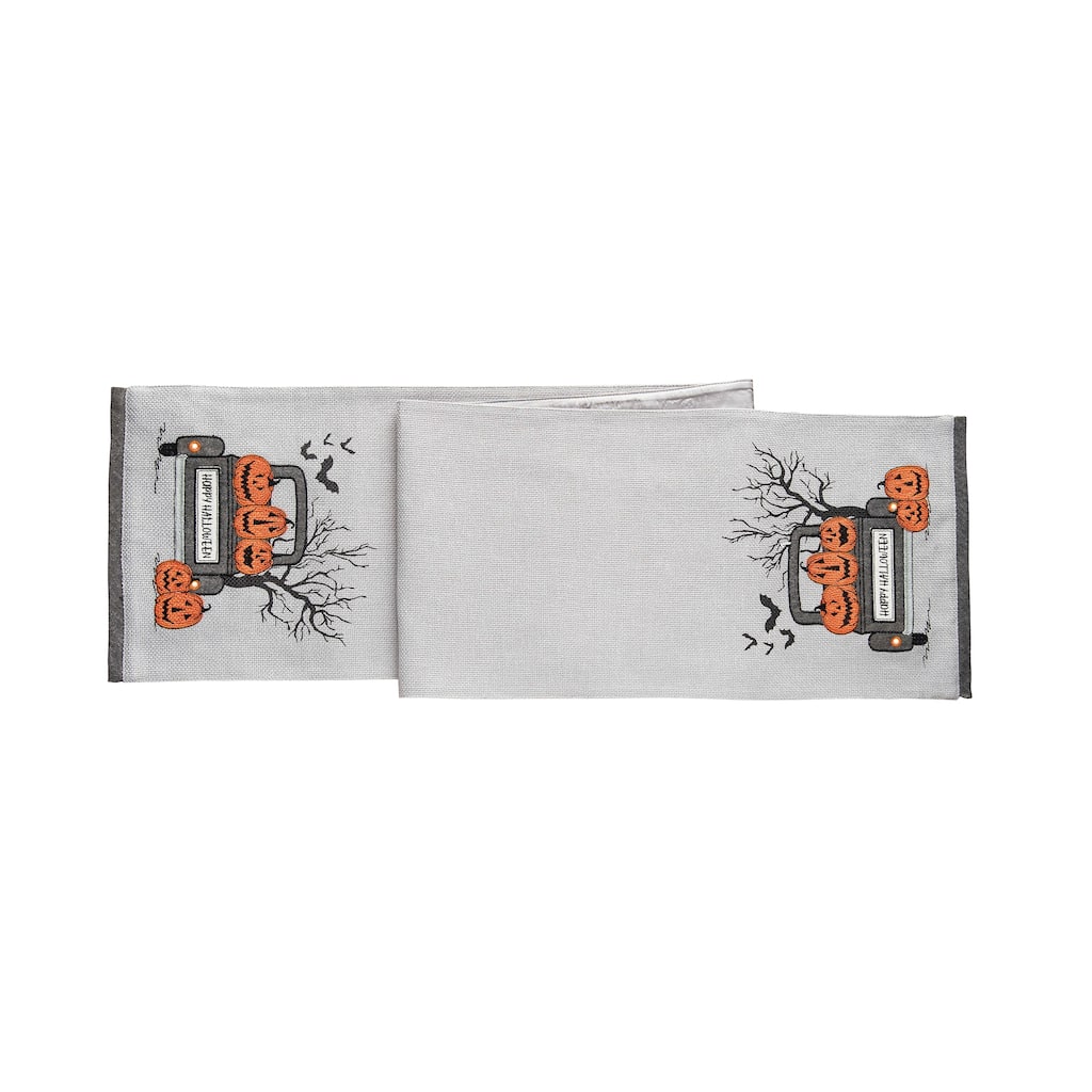 Bats & Jack-O-Lantern Pumpkins "Happy Halloween" Cotton Table Runner 13" x 72" - 13" x 72"