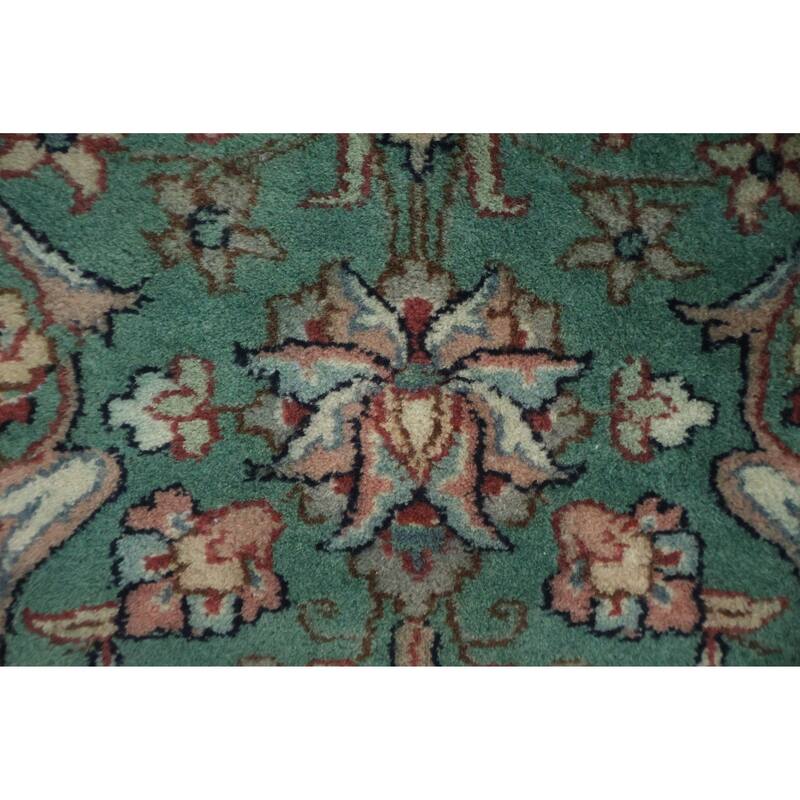 Hand Knotted Oriental 100% Wool Carpet Traditional All-Over Green Kashan Area Rug - 9' 11'' X 8' 1''