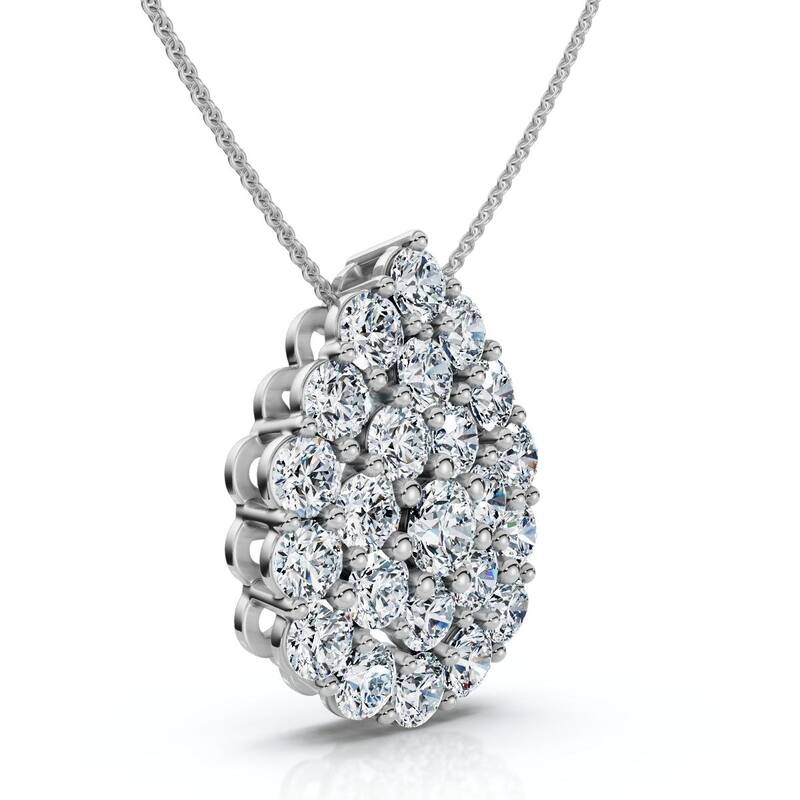 2Ct Diamond Pear Shape Pave Pendant Gold Necklace Lab Grown