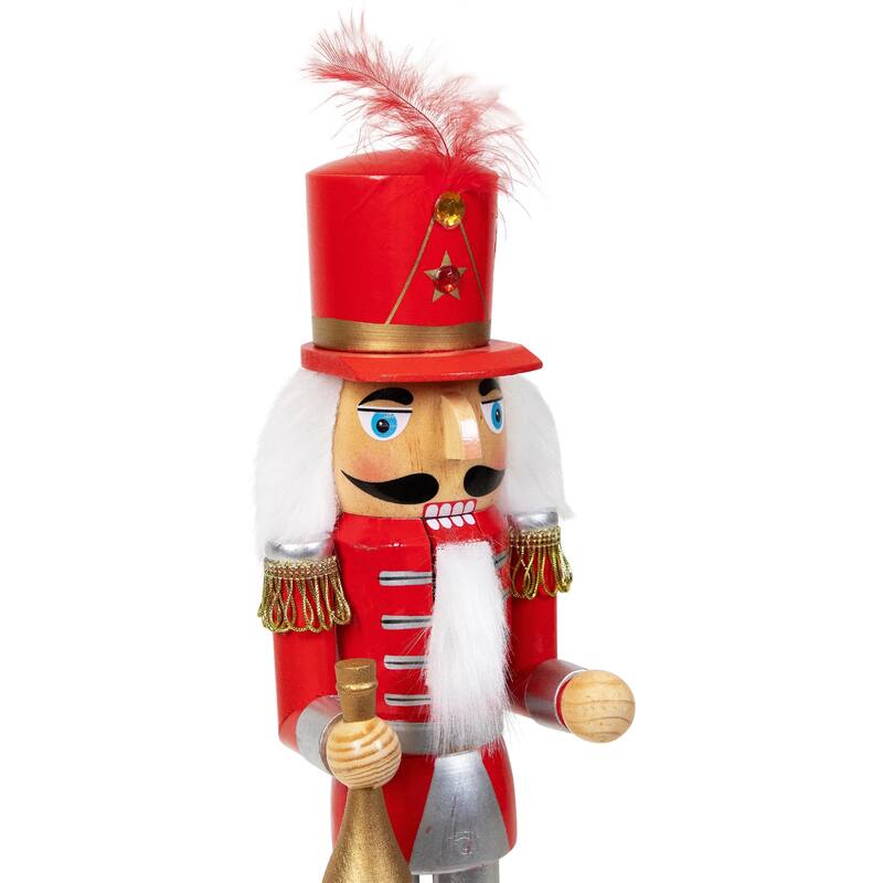14" Red and White Wooden Christmas Nutcracker with Horn