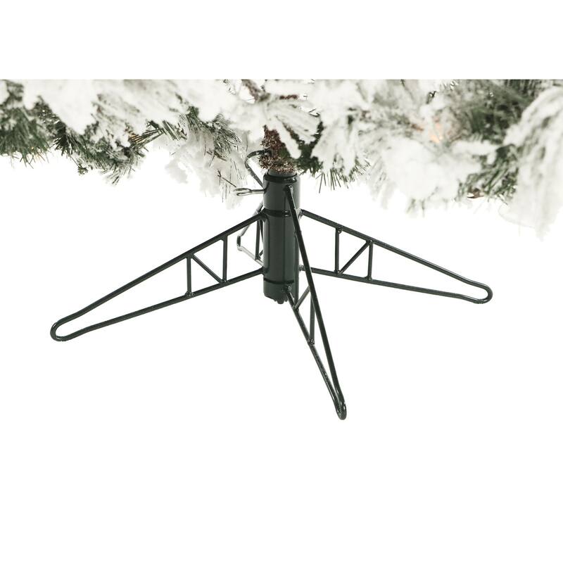 Fraser Hill Farm 12-Foot Flocked Snowy Pine Christmas Tree with Multicolor LED String Lighting