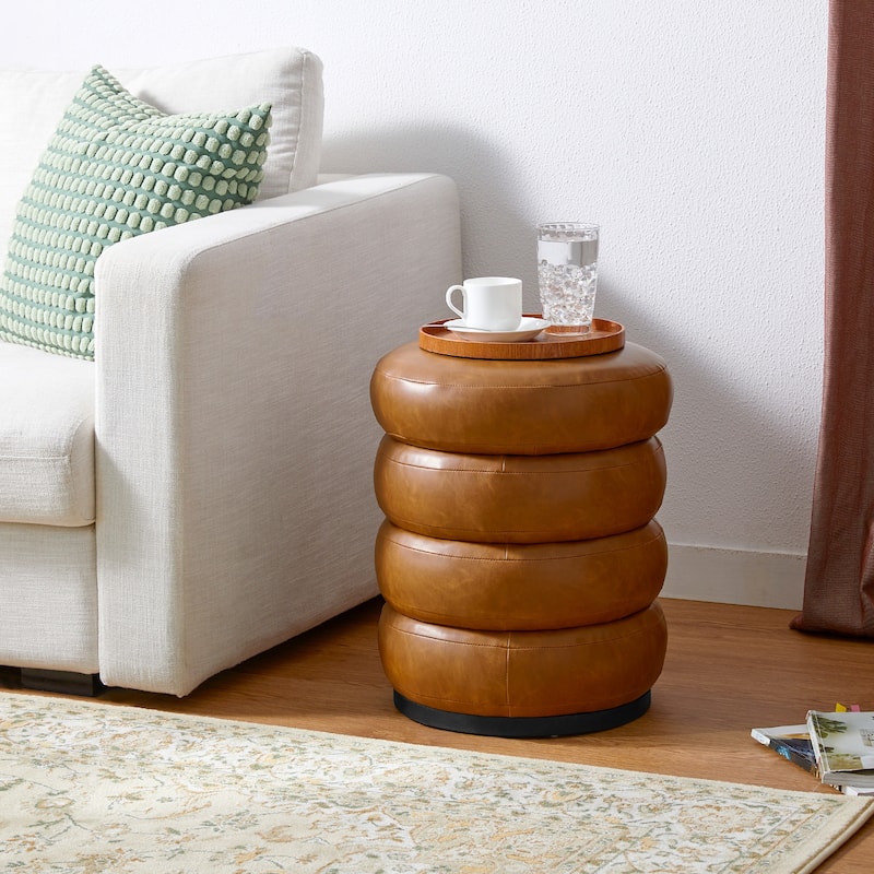Glitzhome 19.5"H Leather Upholstered Storage Ottoman or Accent Stool
