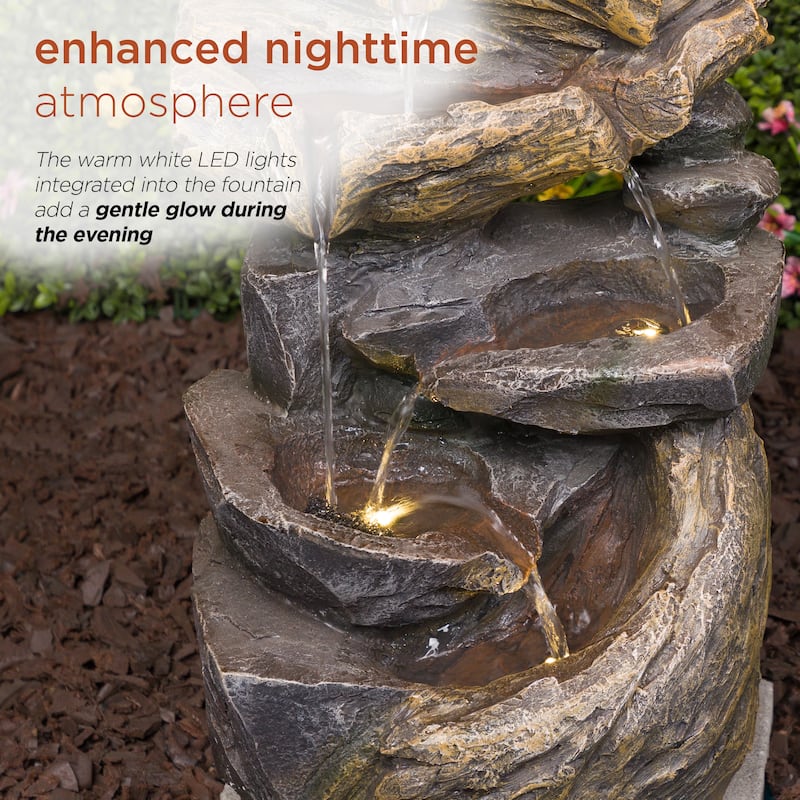 Cascading Rock Fountain with Warm White LED