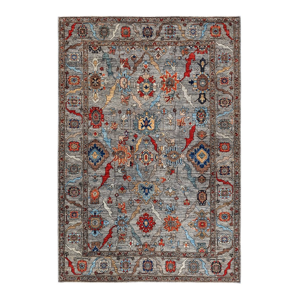 Hand Knotted Traditional Tribal Wool Gray Area Rug - 6' 3" x 9' 0"