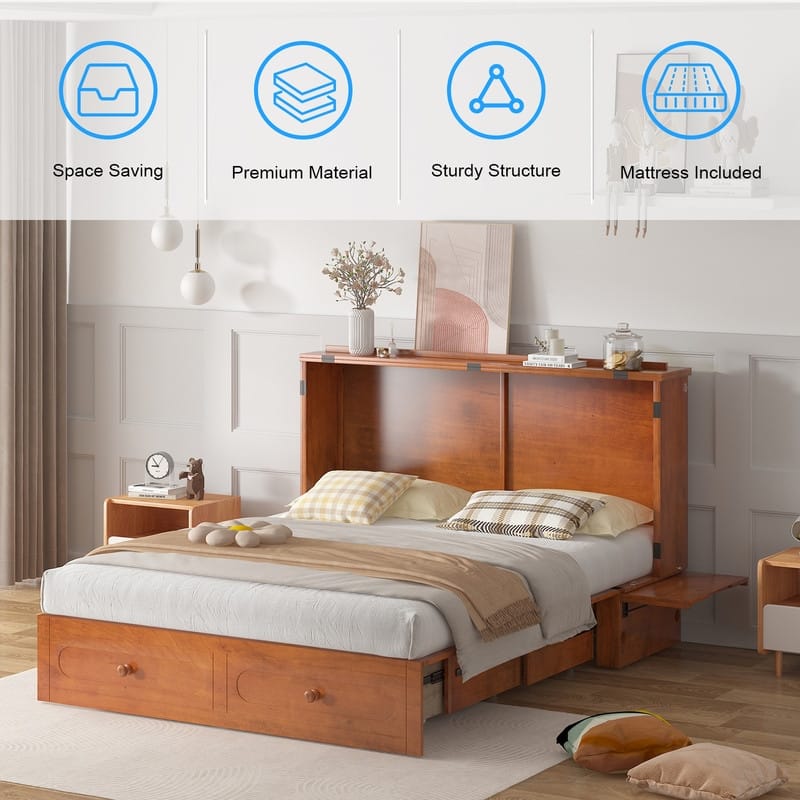 Mixoy Murphy Bed,Cube Foldable Cabinet Bed with Charging Station