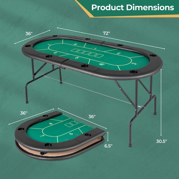 Portable Poker Table with Non-Slip Base and Cup Holders - 72