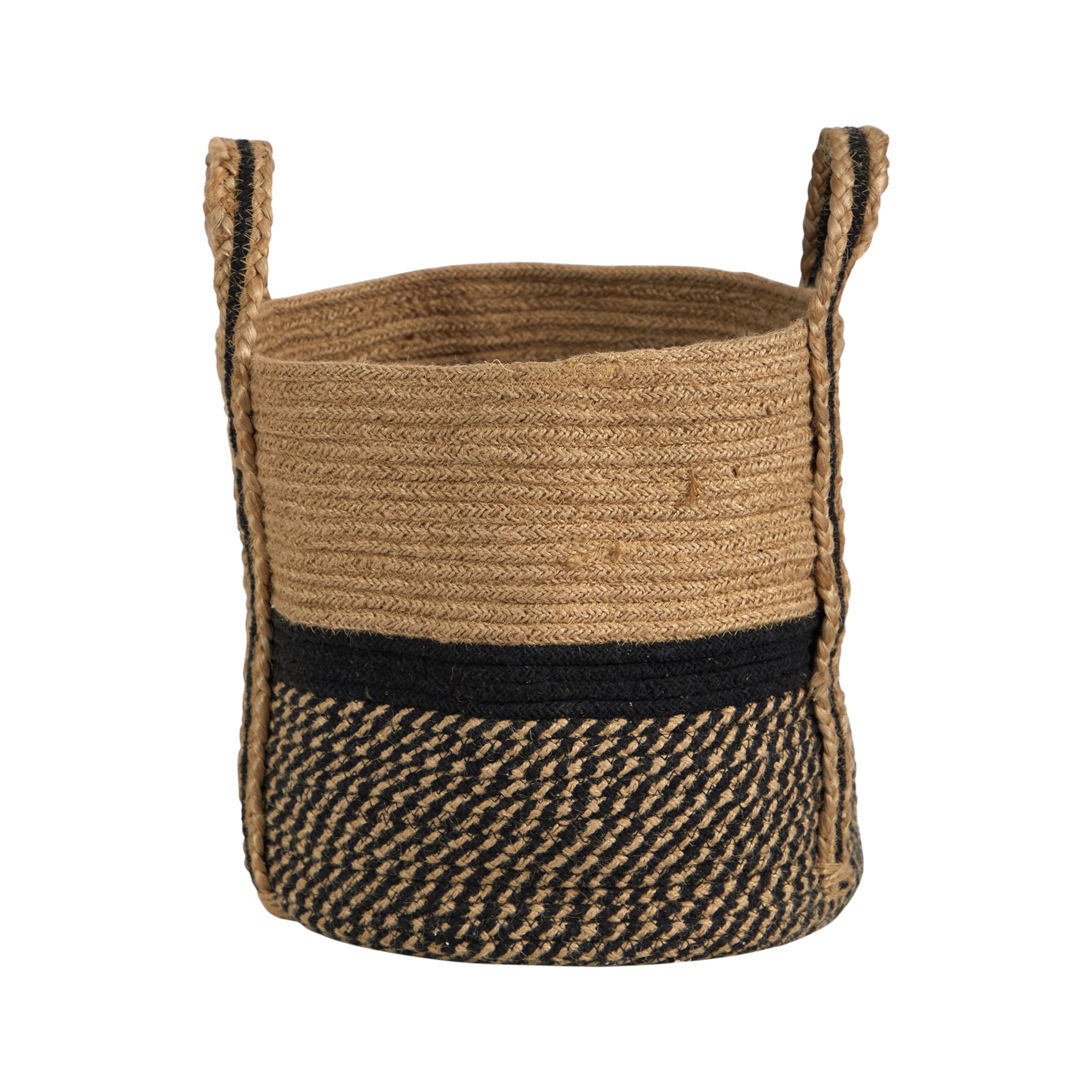 13" Boho Chic Basket Natural Jute Basket, Black Bottom Natural Top - 8'6" x 13'