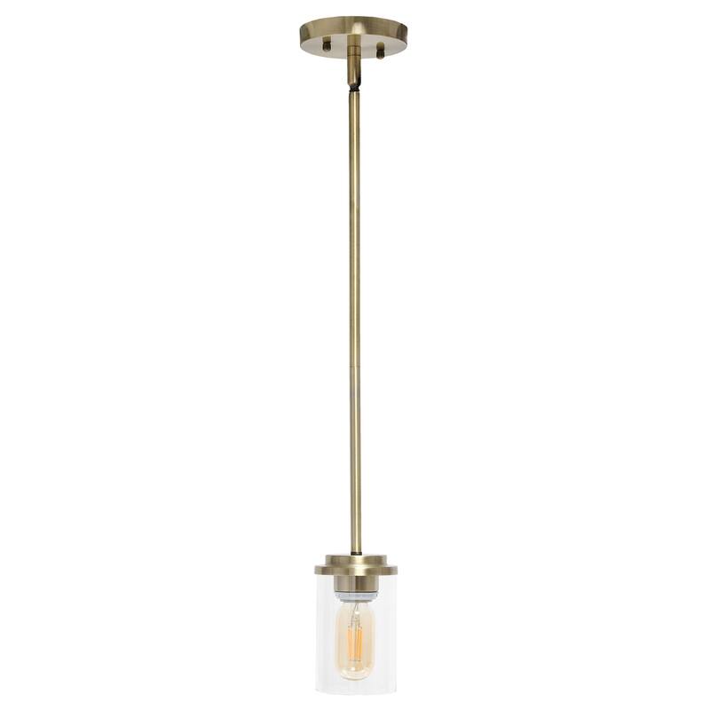 1-Light Pendant - Modern Adjustable Clear Glass Ceiling Light - Antique Brass Finish - 9.5