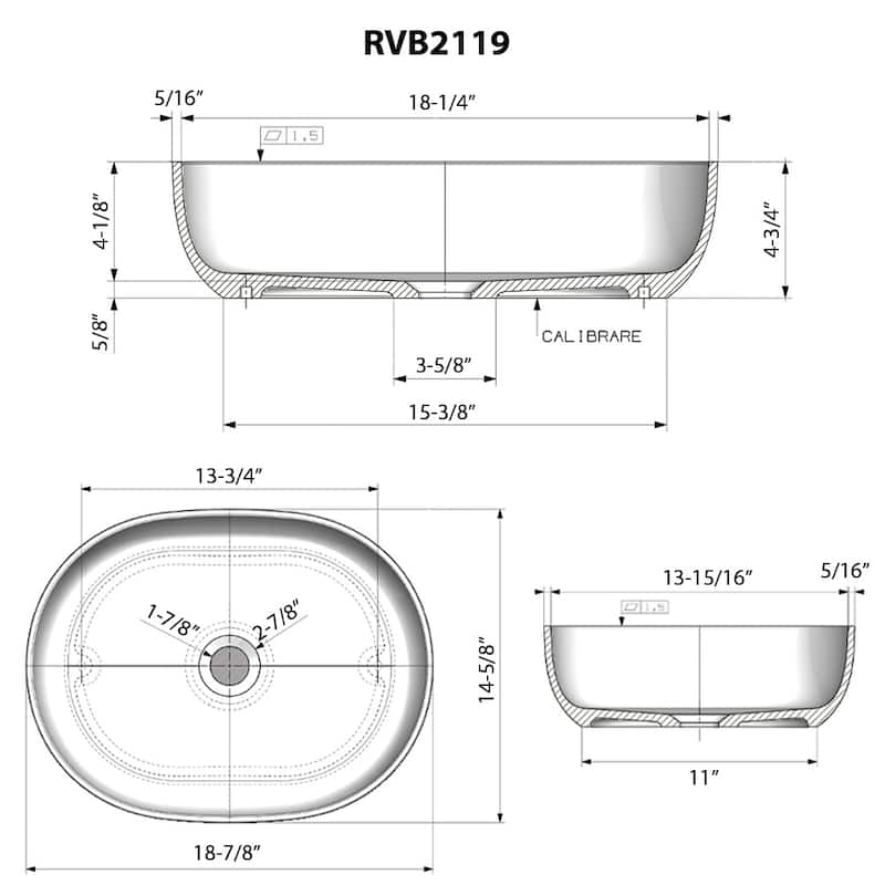 Ruvati 19-inch Matte White epiStone Solid Surface Modern Bathroom Vessel Sink - RVB2119WH - 18-7/8" x 14-5/8"
