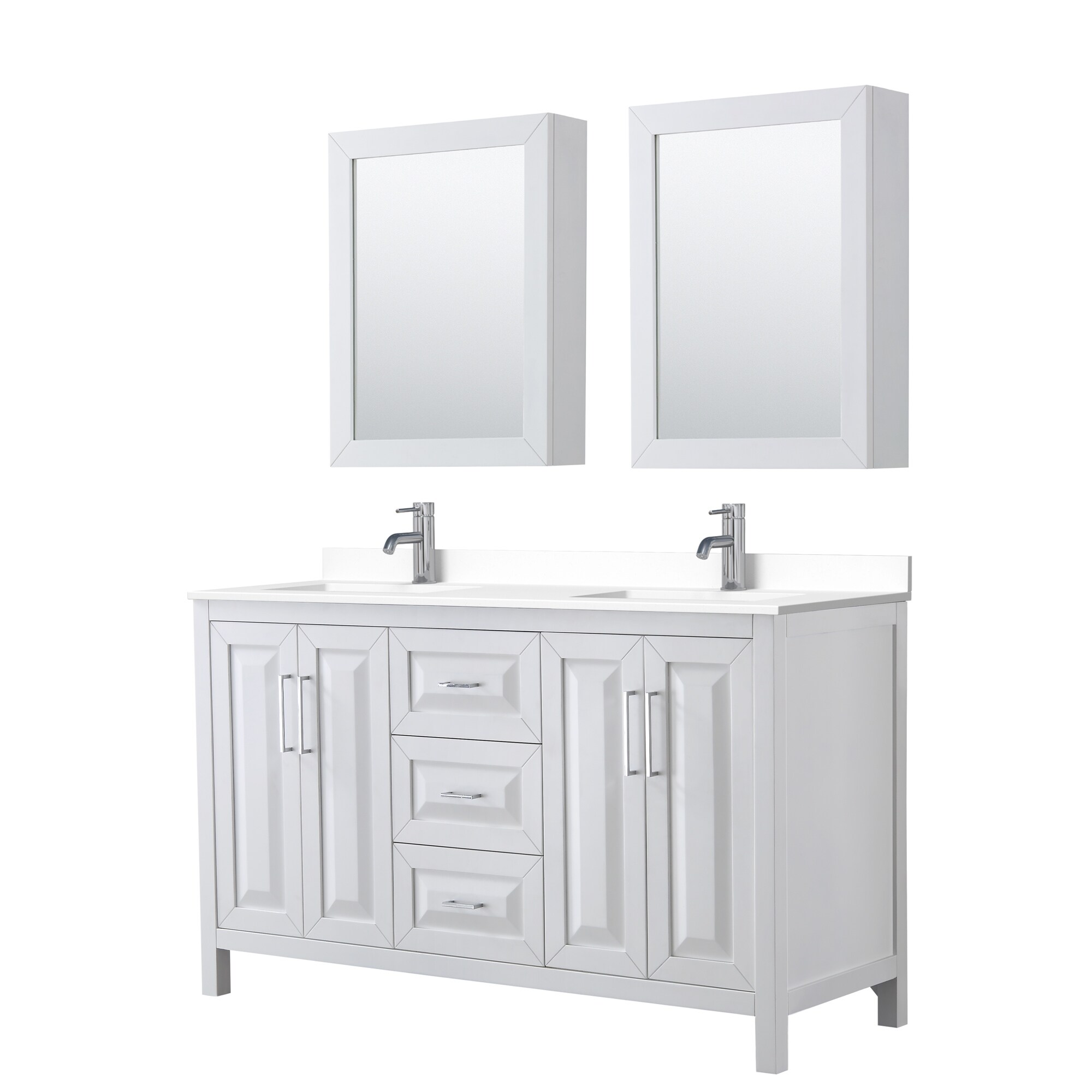 Daria 60 Inch Double Vanity, Cultured Marble Top, Medicine Cabinets