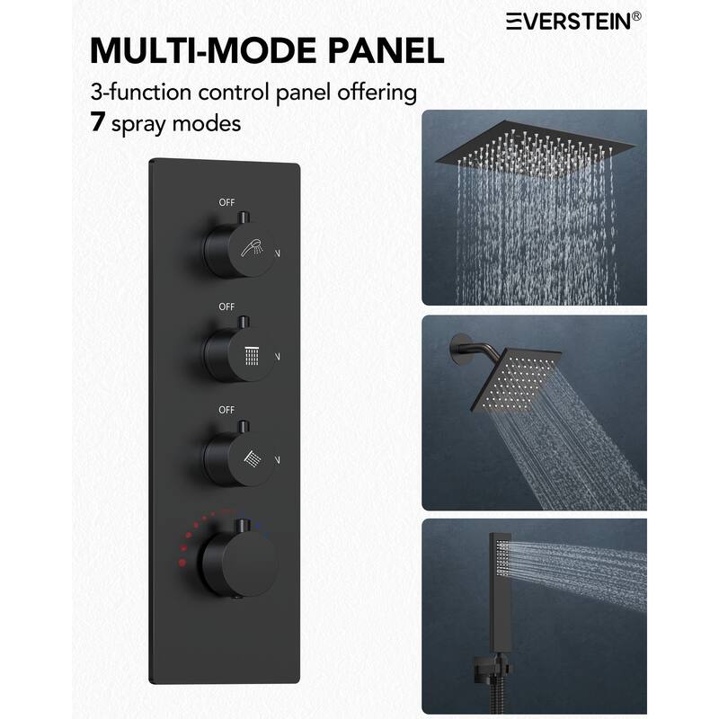 Dual LED Shower Head 12" Rainfall & 6" High Pressure Shower System w/ 4 Way Thermostatic Shower Faucet Set