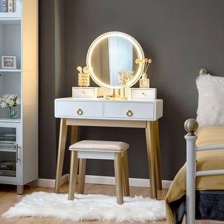 Costway makeup vanity table 3 color lighting modes jewelry dressing online