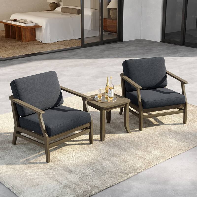 3 Set Outdoor Teak Wood Club Chairs with Side Table