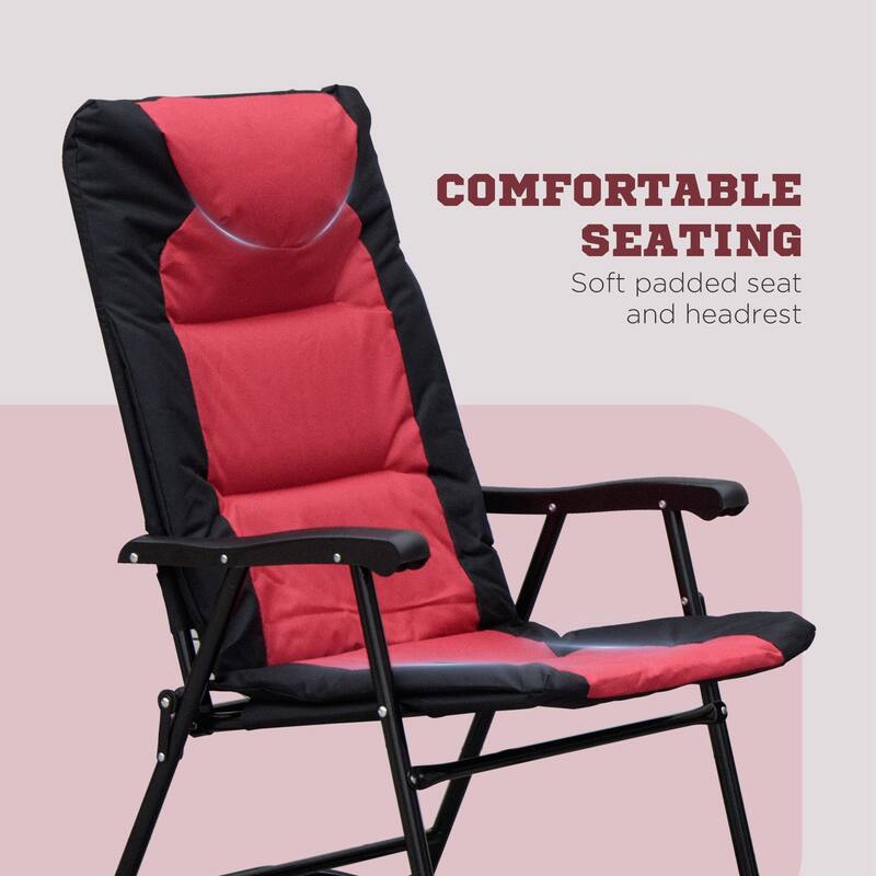3 Piece Outdoor Patio Furniture Set with Glass Coffee Table & 2 Folding Padded Rocking Chairs, Bistro Style - Red