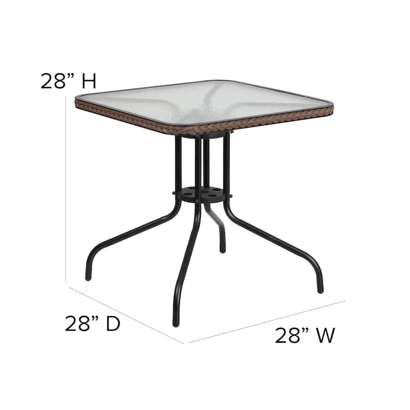 5-Piece Square Indoor/Outdoor Patio Table and Rattan Chairs Set - 28"W x 28"D x 28"H