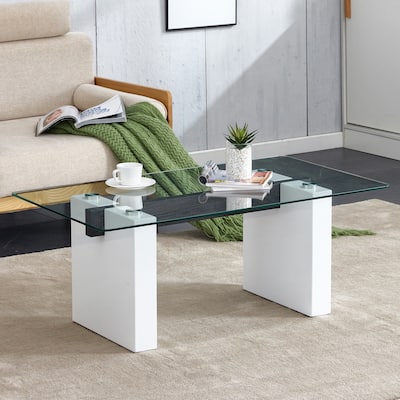 43.3" Modern Rectangular Coffee Table with MDF Decorative Columns and Thick Base Support