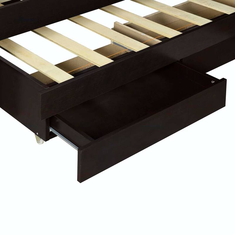 Platform Bed with Storage LED Headboard, Charging Station, Twin Size Trundle and 2 Drawers