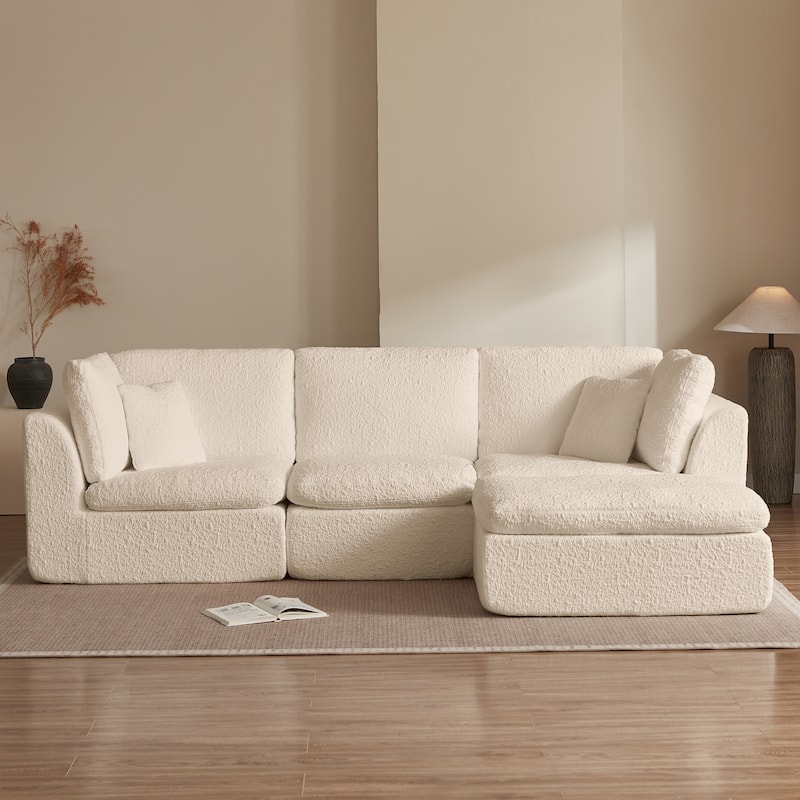 Floor Standing L-shaped Sectional Sofa Modular Deep Seat Couch Chenille Sleeper Sofa Bed with Ottoman Chaise Lounge and Pillows
