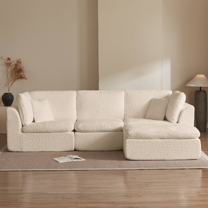 L-Shaped Convertible Cloud Sectional Sofa, Oversized Chenille Fabric Compressed Sofa, Modular 3 Seater Sofa with Ottoman