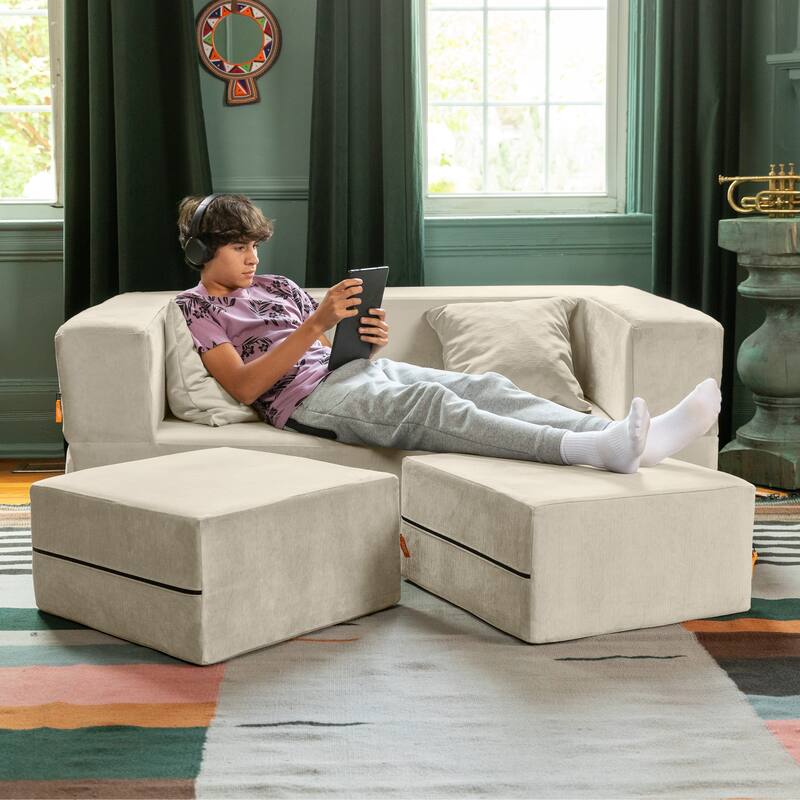 Jaxx Zipline Convertible Queen-size Sleeper Loveseat and Ottoman Set