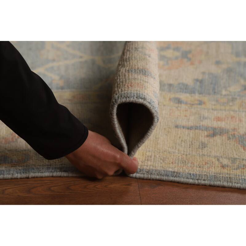 Vegetable Dye Floral Oushak Turkish Area Rug Handmade Blue Wool Carpet - 5'1"x 8'4"