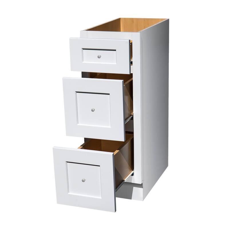 White Shaker 3 Drawer Kitchen Base Cabinet