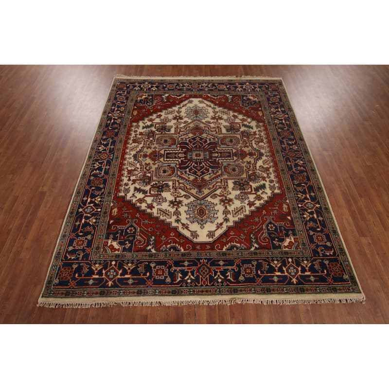 Geometric Heriz Serapi Oriental Area Rug Hand-Knotted Wool Carpet - 7'11"x 9'6"