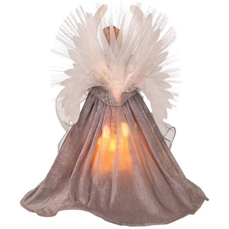 Kurt Adler 16-Inch Fiber Optic White, Silver, and Gray Angel Tree Topper - 16"