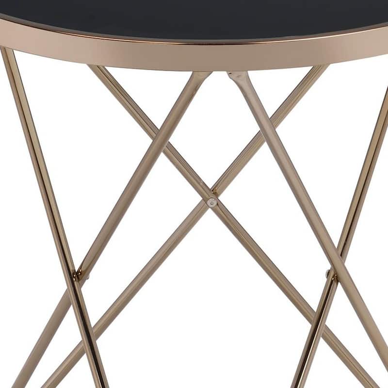 22 in. Black Glass/ Champagne Round Glass End Table, Sturdy Build End Side Table for Living Rooms