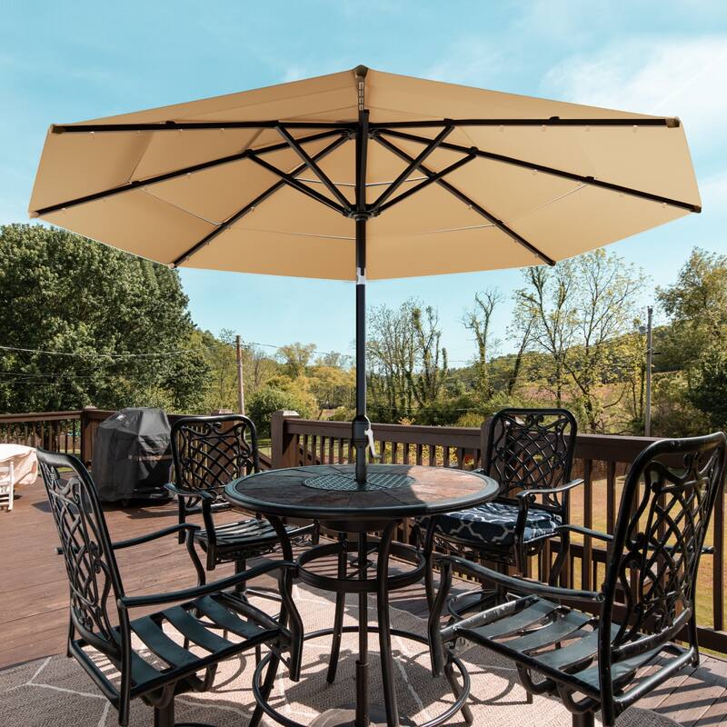 COSIEST Outdoor 9ft 3 Tiers Market Patio Umbrella with Solar LED lights