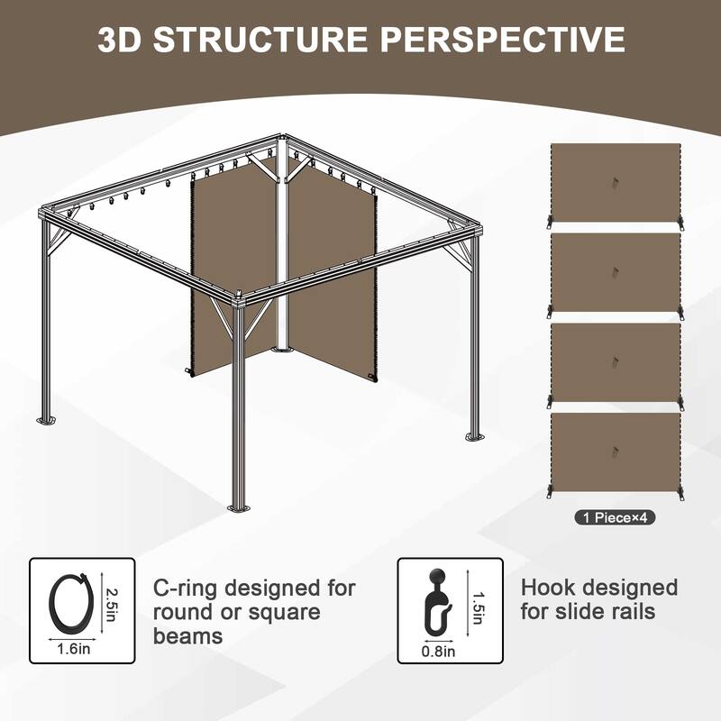 Aoodor Gazebo Curtain Replacement - Universal 4-Panel Sidewalls 10' x 13', Curtain Only