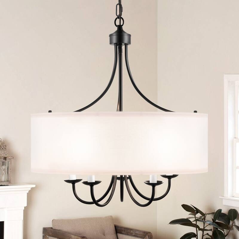 Modern Drum Light Chandelier Industrial Dining Room Light Fixtures - 5light
