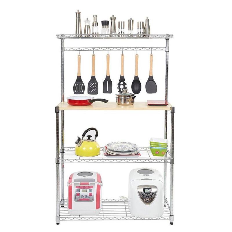 Baker's Rack Microwave Oven Rack Shelving Storage with Wood Cutting Board
