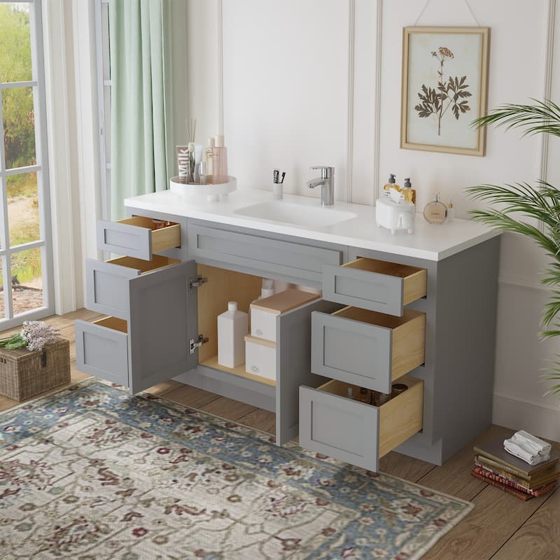 Vanity Art 60" Oak Freestanding Bathroom Vanity Cabinet without Top