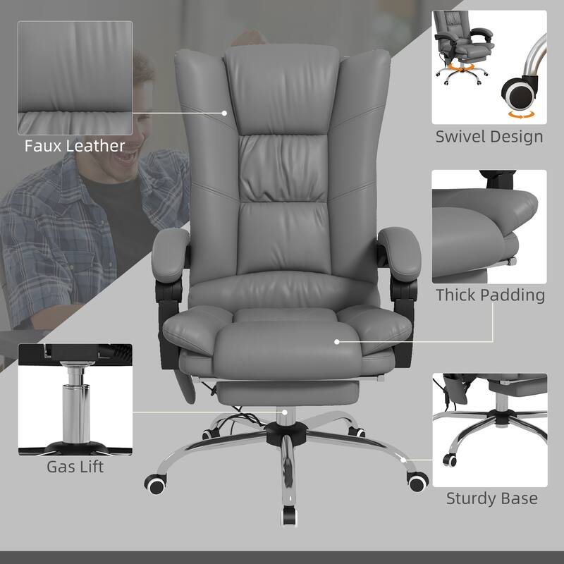 High-Back Executive Chair with Vibration Massage, Lumbar Heating, Swivel Wheels, and PU Leather Upholstery