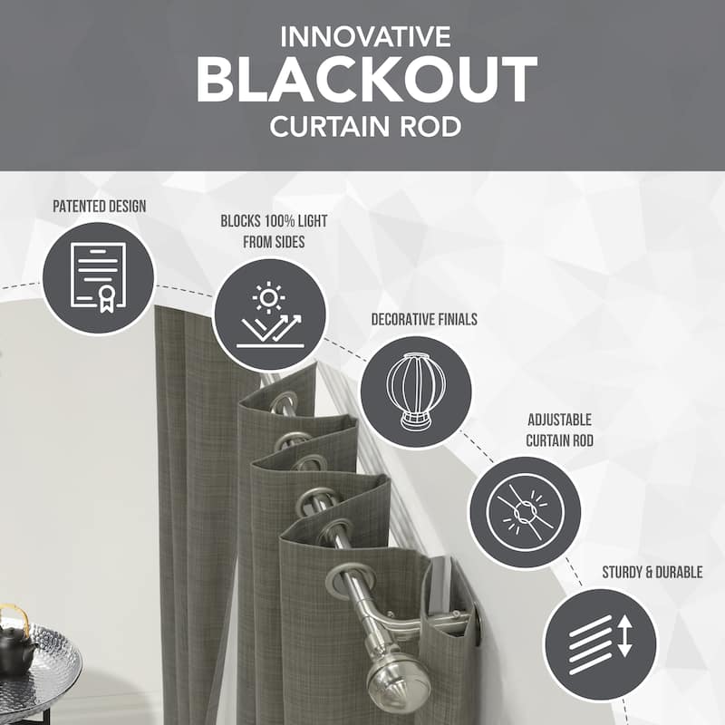Thermaplus Decorative Blackout Curtain Rod Set with Double Cap Finial