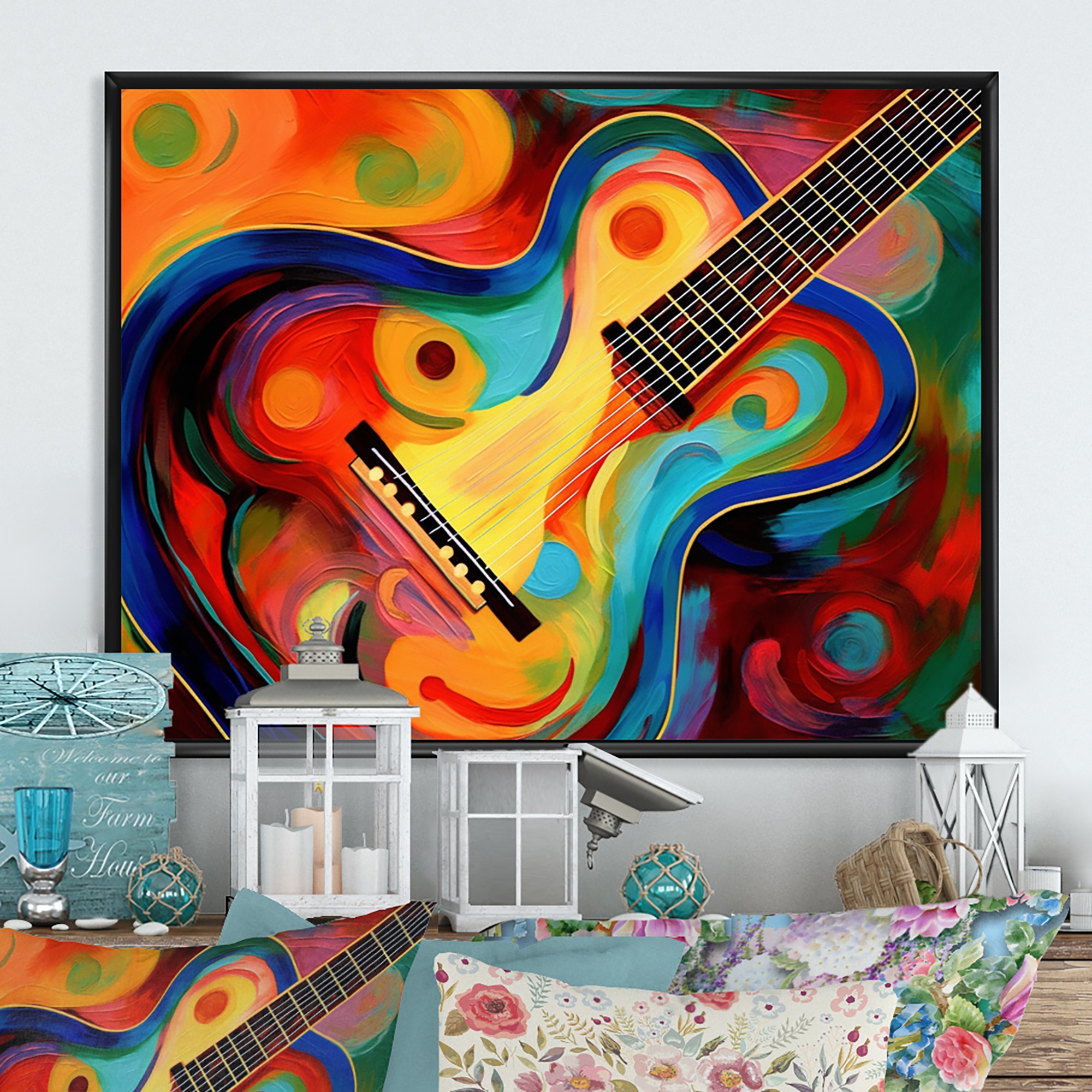 アート・デザイン・音楽 Painting acrylic on canvas Designart ' Abstract Music and Rhythm ' Abstract Framed