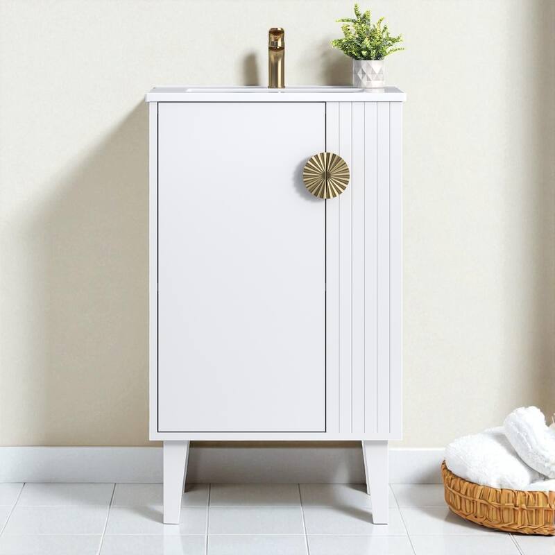 20" Freestanding Bathroom Vanity with Ceramic Sink, Soft-Close Door and Half-Moon Pull, French Style Cabinet - White