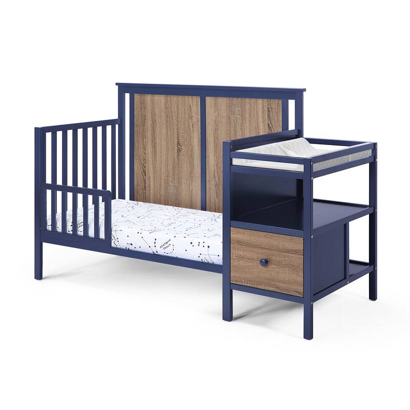 Connelly 4-in-1 Crib and Changer Combo Midnight Blue/Vintage Walnut - Blue+Brown
