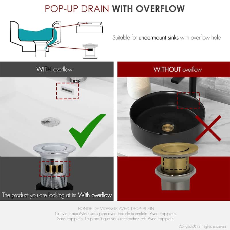 STYLISH Pop-Up Bathroom Sink Drain with Overflow D-700