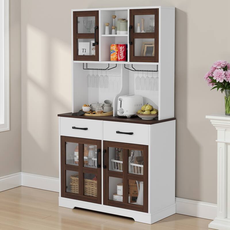 Pocassy Kitchen Pantry Cabinet with Power Outlet for Dinning Room