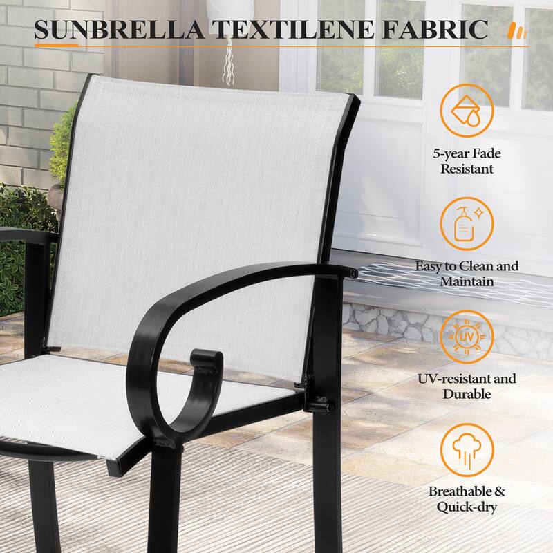 3/5-Piece Patio Aluminum Sunbrella Textilene Sling Swivel Bar Stools and Table Set