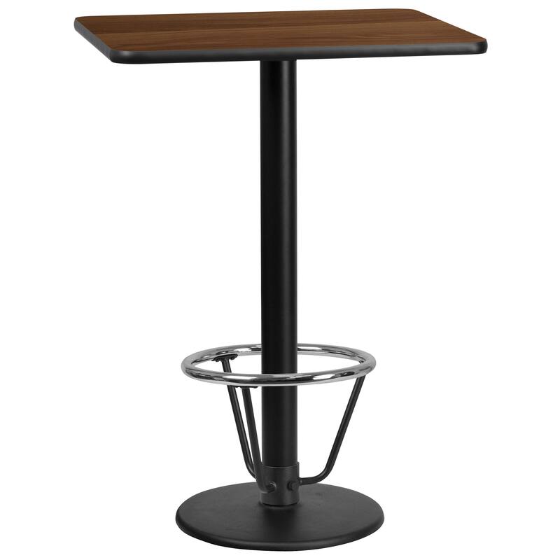 24'' x 30'' Rectangular Table Top with 18'' Round Bar Height Table Base - 30"D x 24"W x 43.125"H - Walnut