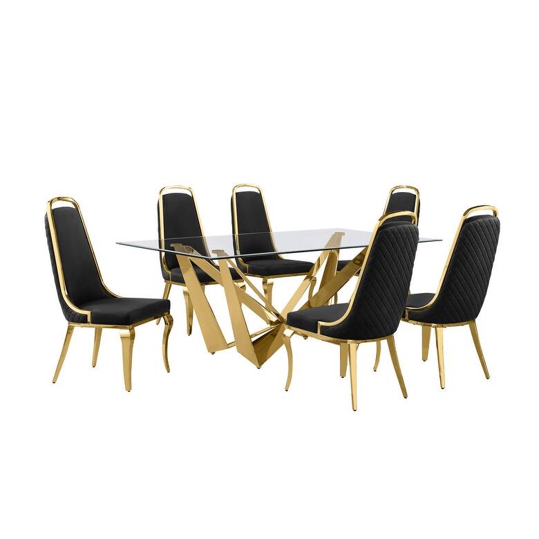 Best Quality Furniture D400/1-SC310-7 Dining Set with 78" 12mm Glass with Bevel