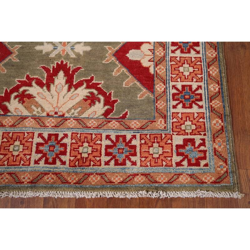 Geometric Kazak Oriental Foyer Rug Handmade Wool Carpet - 3'2" x 4'9"