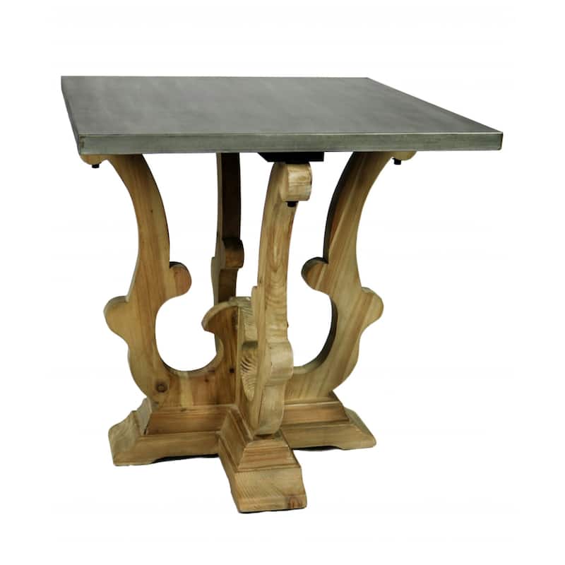 Rustic 24" End Table with Solid Wood Base and Grey Metal Top for Living Room or Bedroom - 24"H x 24"W x 24”L